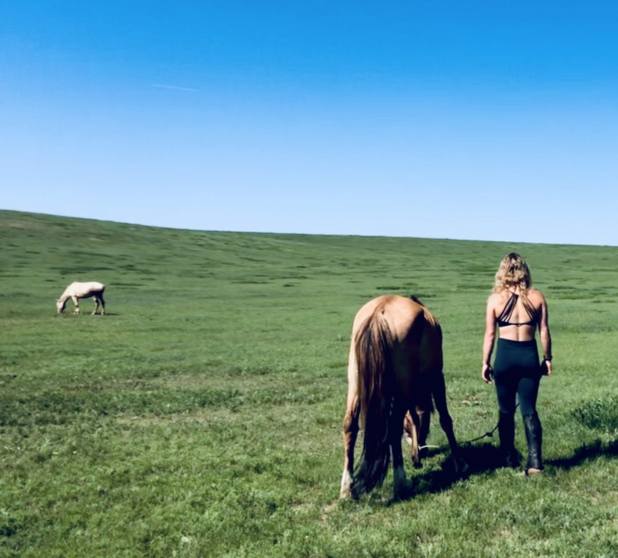 Relaxing with my horse after a long day's ride
